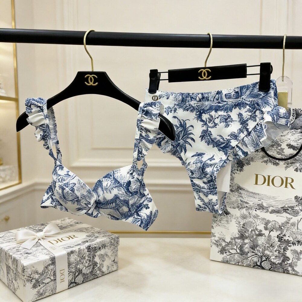 Dior Blue Toile de Jouy Ruffled Bikini Set - Picture 6 of 6